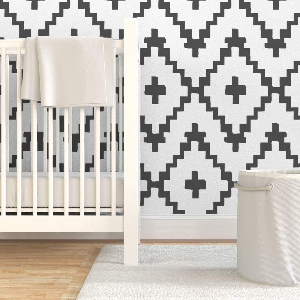 Removable Wallpaper 6ft x 2ft - Southwestern Diamonds Large Charcoal Chevron Boho Cross American Custom Pre-Pasted Wallpaper by Spoonflower
