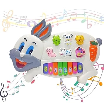 Kidoyz Rabbit Piano Musical Toy for Kids | Interactive Learning Keyboard with Flashing Lights & 6 Animal Sounds | Educational Fun Playset for Toddlers, Boys & Girls | Birthday Gift Toy