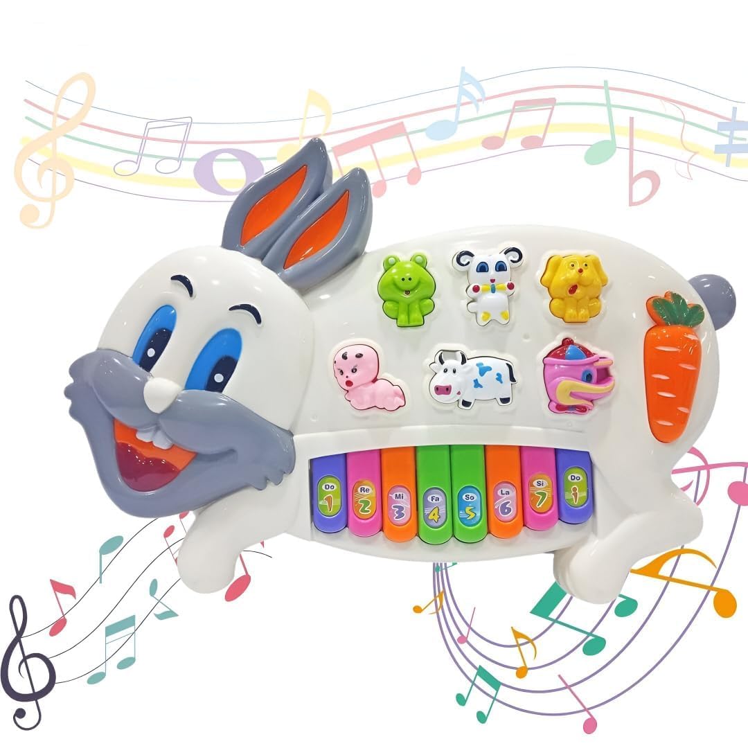 Kidoyz Rabbit Piano Musical Toy for Kids | Interactive Learning Keyboard with Flashing Lights & 6 Animal Sounds | Educational Fun Playset for Toddlers, Boys & Girls | Birthday Gift Toy