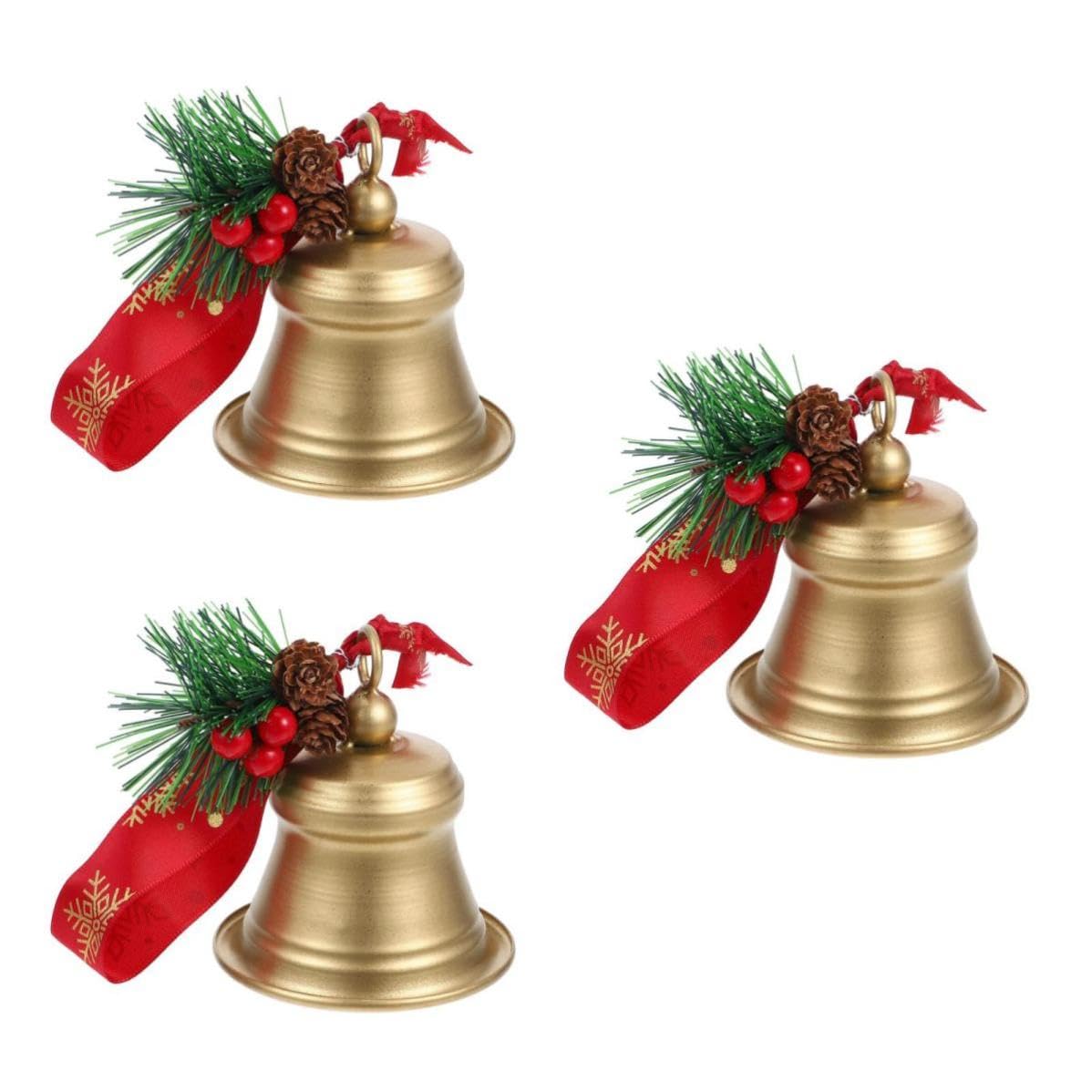 FRCOLOR 3 Piezas Campana Navideña de Metal Dorado, Colgante Rústica para