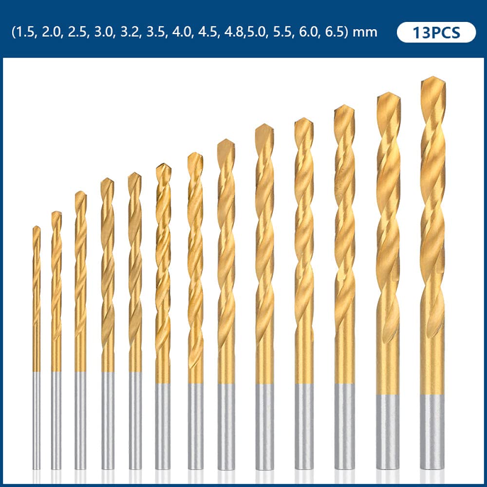 Juego de brocas for madera Brad Point, juego de brocas for azulejos for cerámica, porcelana, granito, mármol, broca for mampostería, broca for hormigón, 13 brocas helicoidales de 1,5 a 6,5 ​​mm de vás