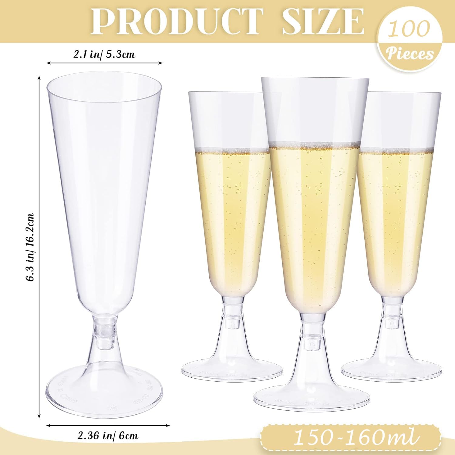 JMIATRY 100 Stück Sektgläser Plastik 150 ML Sektgläser Kunststoff Champagner Gläser Weingläser Plastik für Hochzeiten, Partys, Abendveranstaltungen