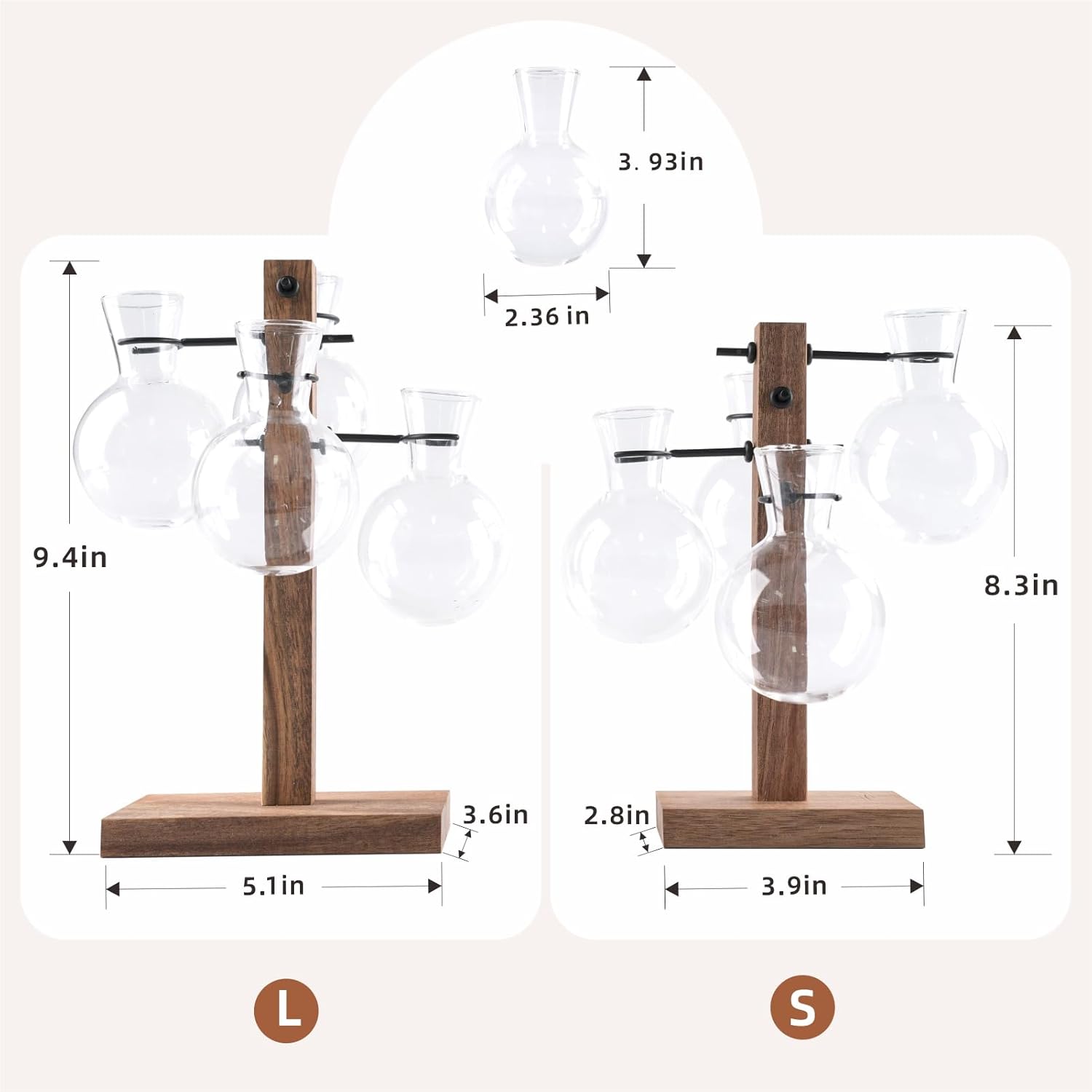 Plant Propagation Station with Acacia Wood Stand and 4 Glass Vases, Stylish Propagation Vases for Plants, Home & Garden Décor – Ideal Gift for Plant Lovers & Gardening Enthusiasts - Image 2