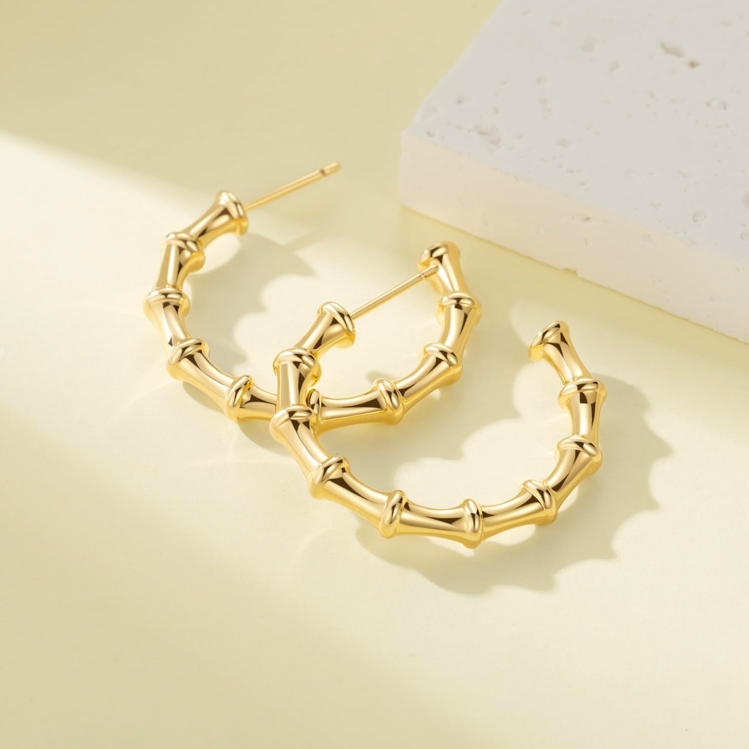 14K Gold Earrings Hoops Large Bamboo Earring Gold Earrings For Women Thick Hoop Earring 14K Gold 30MM - Image 3