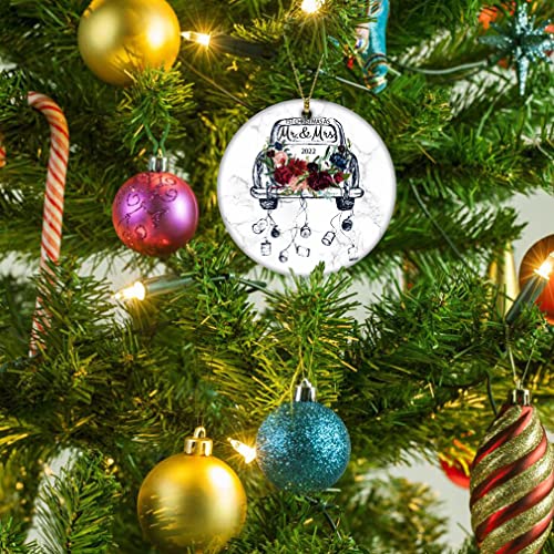 2022 1St Our First Christmas Ornament As Mr & Mrs Wedding Car Christmas Ornament 2022 (Red Flower Car As Mr Mrs 2022) #TOP2