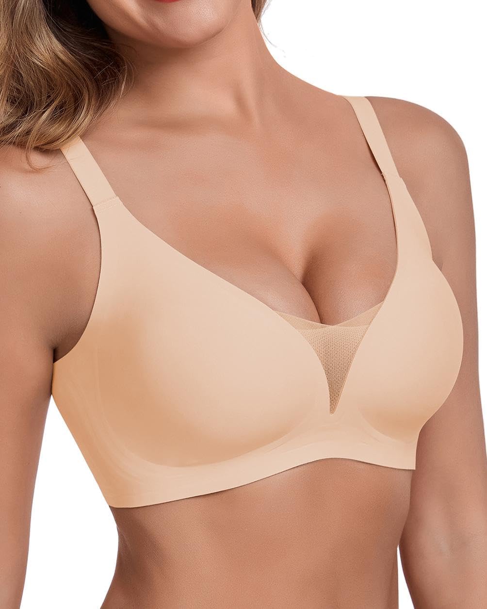 Mesh Crossover Comfortable Seamless Wireless Back Fat Smoothing Bra with Support Lift Padded Push Up Bra No Underwire