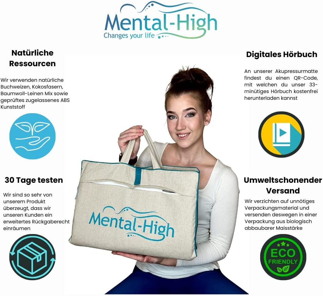 Akupressurmatte + Digitales Hörbuch (33 Minuten) als Geschenk für Entspannung, Stressabbau, Wellness Schnelle Hilfe bei Rückenschmerzen,Verspannungen,Blockaden