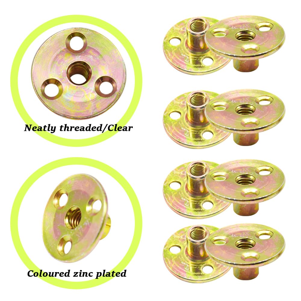 10 Pezzi Dado Flangiato a T M8 con Flangia Foro Bavato Round Base Screw in T Nut Fissaggio Della Flangia a Tre Fori per Elettrodomestici e,Mobili (M8/FLZ-LM)