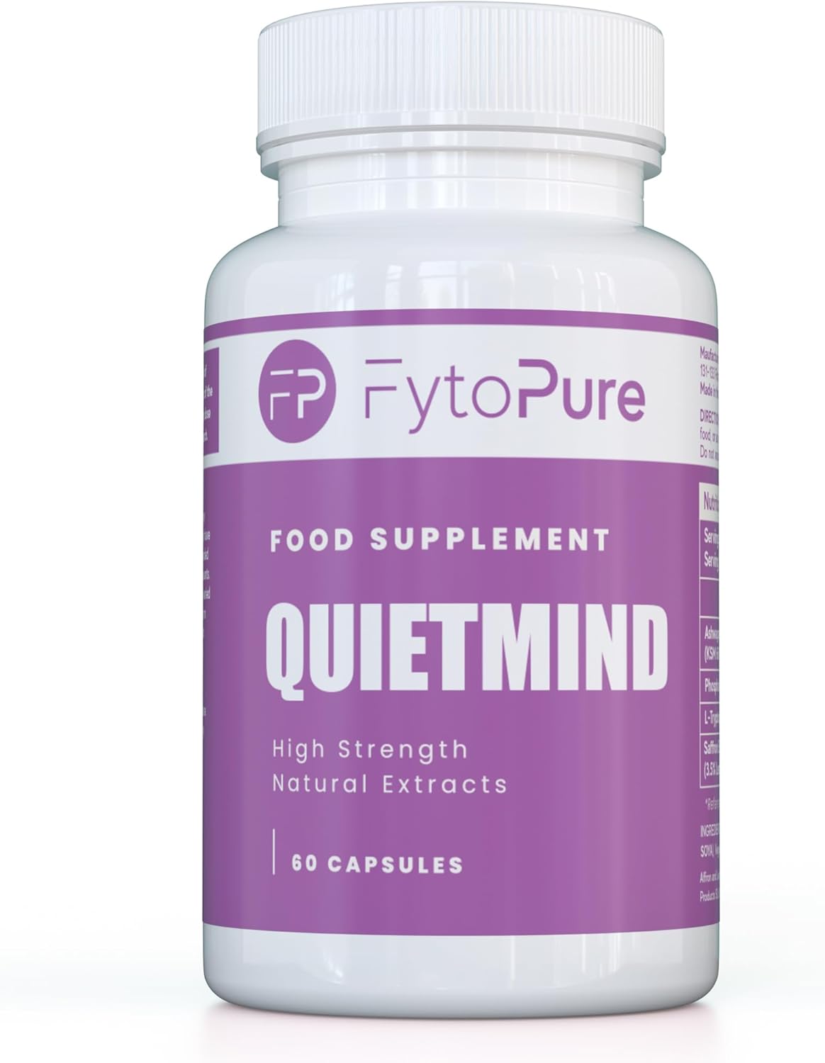 FytoPure QuietMind Ashwagandha and Saffron Supplement 60Count High