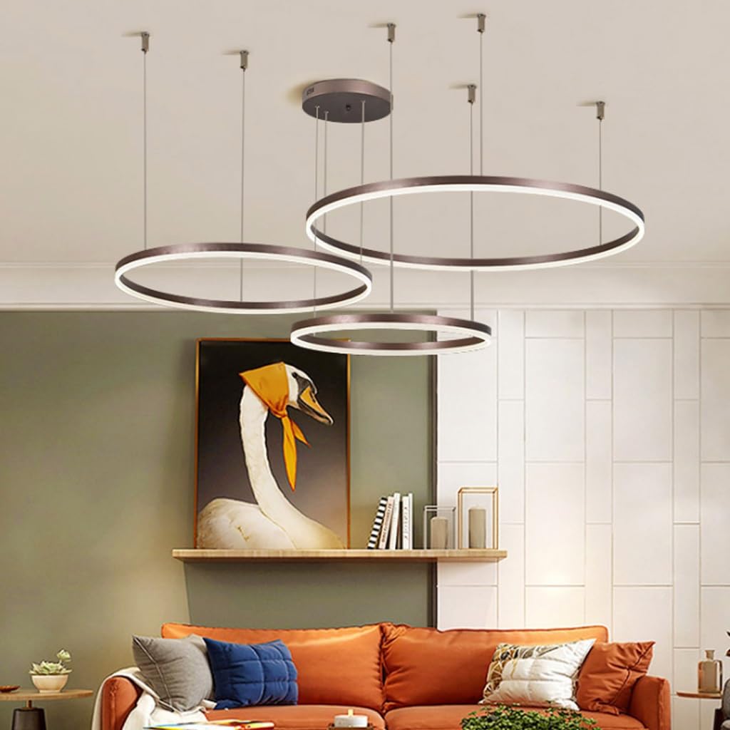 LED Hanging Lamp Modern Dining Room Pendant Lamp 3 Rings Chandeliers Dimmable With Remote Control Chandelier Height Adjustable Living Room Ceiling Lighting Aluminum Round Acrylic Suspension ( Color :