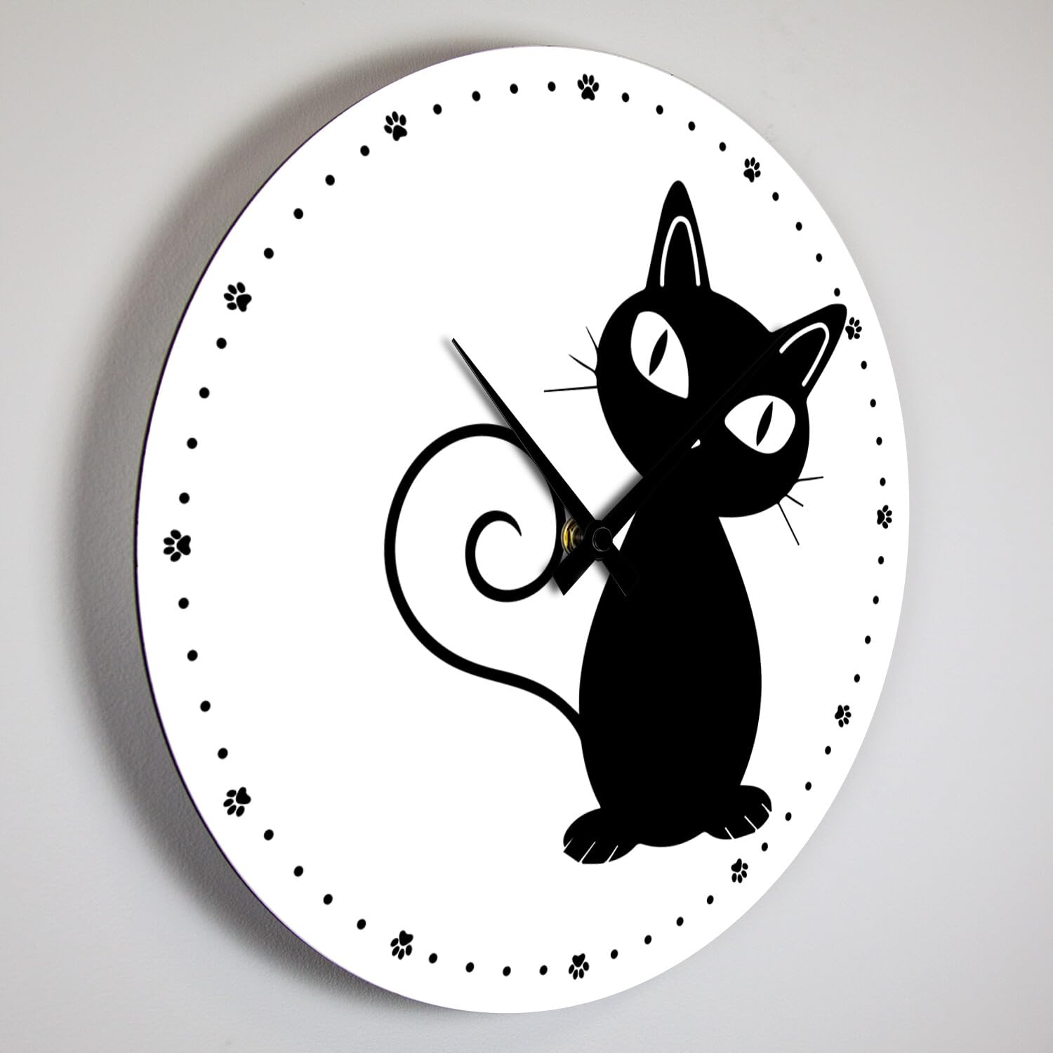 Giallobus - Reloj de línea Basic - Gato Negro - Madera de MDF - Basic 30x30 - Mecanismo silencioso - Listo para Colgar - Modernos