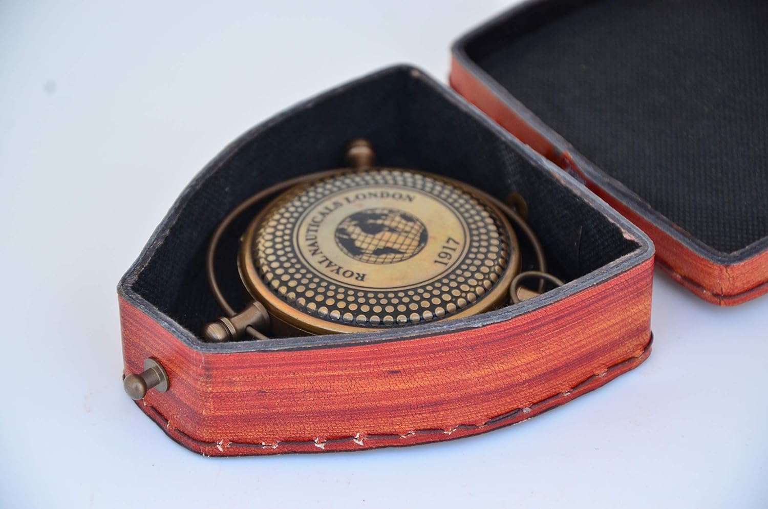 Handmade Antique Brass Compass London Brass Compass Push Button Compass with Leather Case for Camping and Hiking by Tenable Nautical mart 4