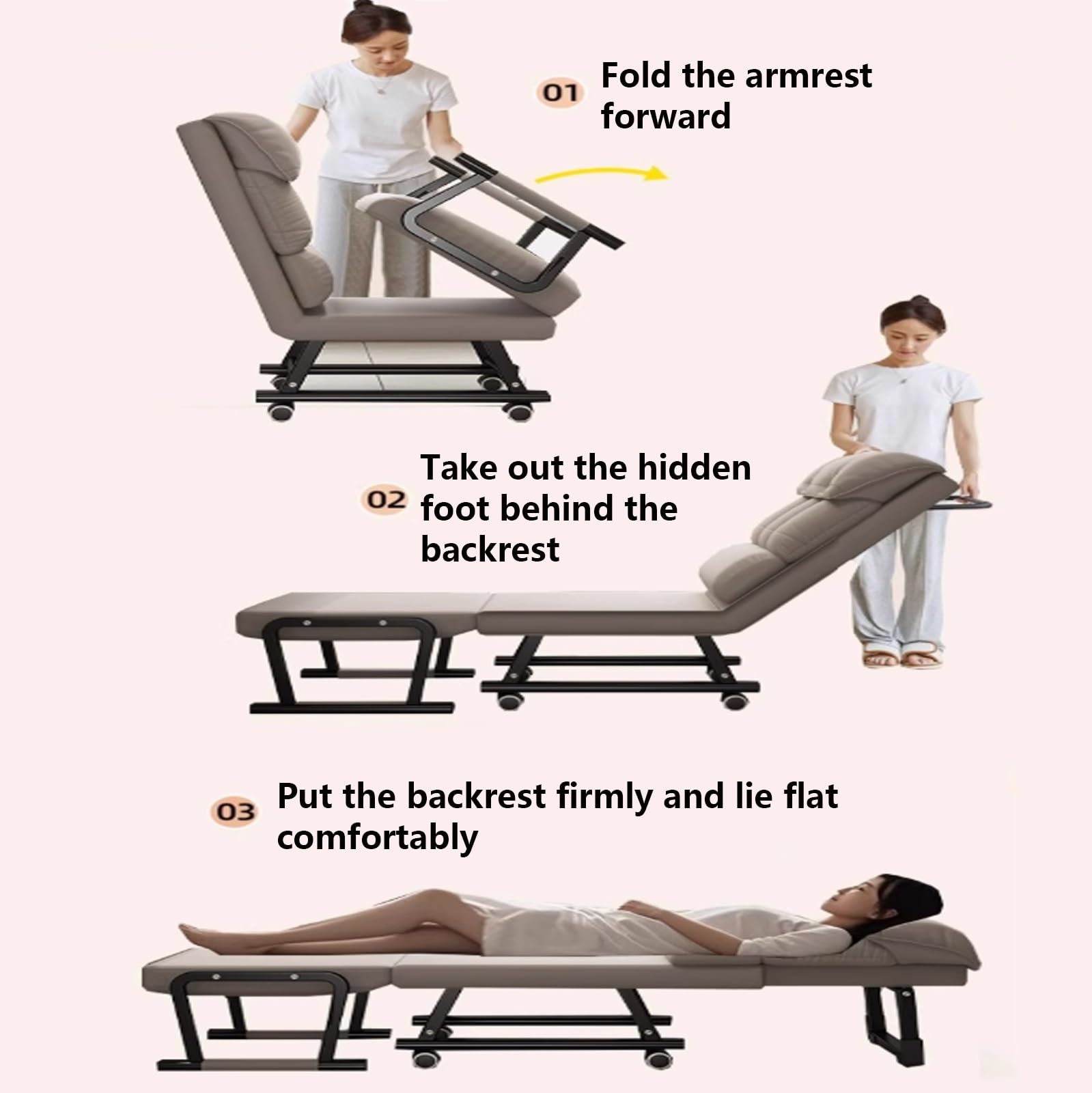 Umwandelbarer Bürostuhl 3 In 1 Schlafsessel Mit Bettfunktion Relaxsessel Mit 5-Fach Verstellbare Rückenlehne Sofabett Klappbar Für Wohnzimmer Zuhause Büro(Multi-Colored,65 * 59 * 99cm)