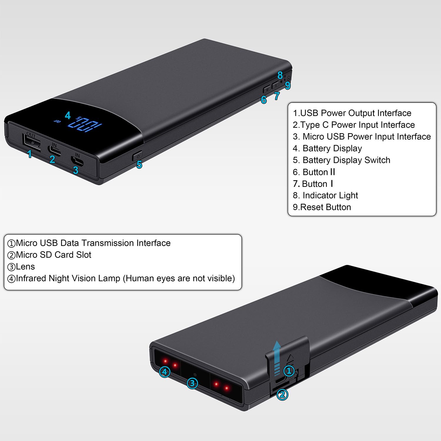Mini Camera Nascosta 10000 mAh Vigile 32 GB - Dettaglio