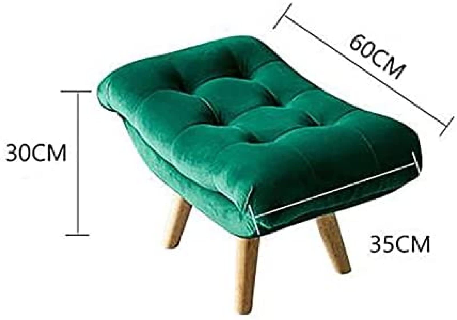 Otomana De Terciopelo Curvado con Mechones, Taburete De Mediados De Siglo con Patas De Madera, Banco De Reposapiés Acolchado Suave, Felpa Decorativa,Azul Marino,60X35X30Cm(24X14X12Inch)