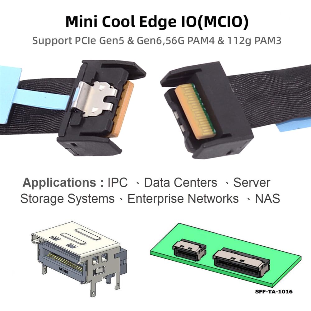 cablecc Mini câble d'extension Cool Edge IO MCIO PCI-E 4i 38 broches PCI-E 5.0 mâle vers MCIO 4i SFF-TA-1016 50 cm