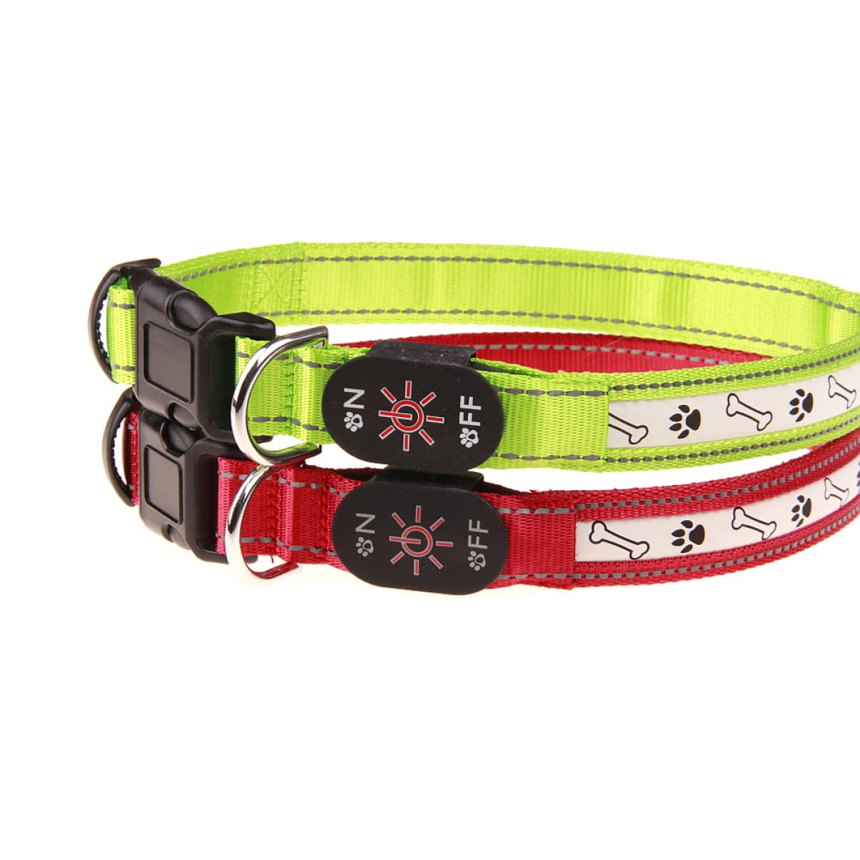 POPETPOP 2 Pièces Et Animal de Compagnie Clignotant Vert pour Os M Exploité Collier de Sécurité de Marche Jusqu'à LED Rougeoyante Empreinte Taille Batterie Nuit Chiens Lumière Collier de