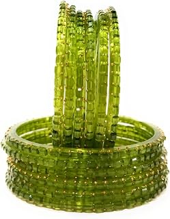 KAMAK Plain and Glossy Finished CUBE Raindrop Glass Bangle Set For Women and Girls - Pack of 12