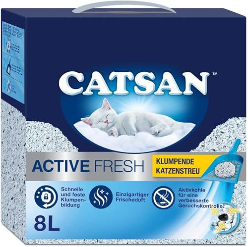 CATSAN Active Fresh – Katzenstreu aus Naturton mit Aktivkohle – Effektive Bindung von Geruch und Feuchtigkeit – 1 x 8 Liter