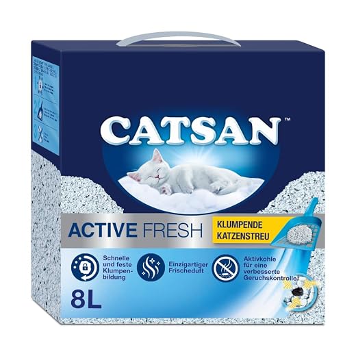 CATSAN Active Fresh – Katzenstreu aus Naturton mit Aktivkohle – Effektive Bindung von Geruch und Feuchtigkeit – 1 x 8 Liter