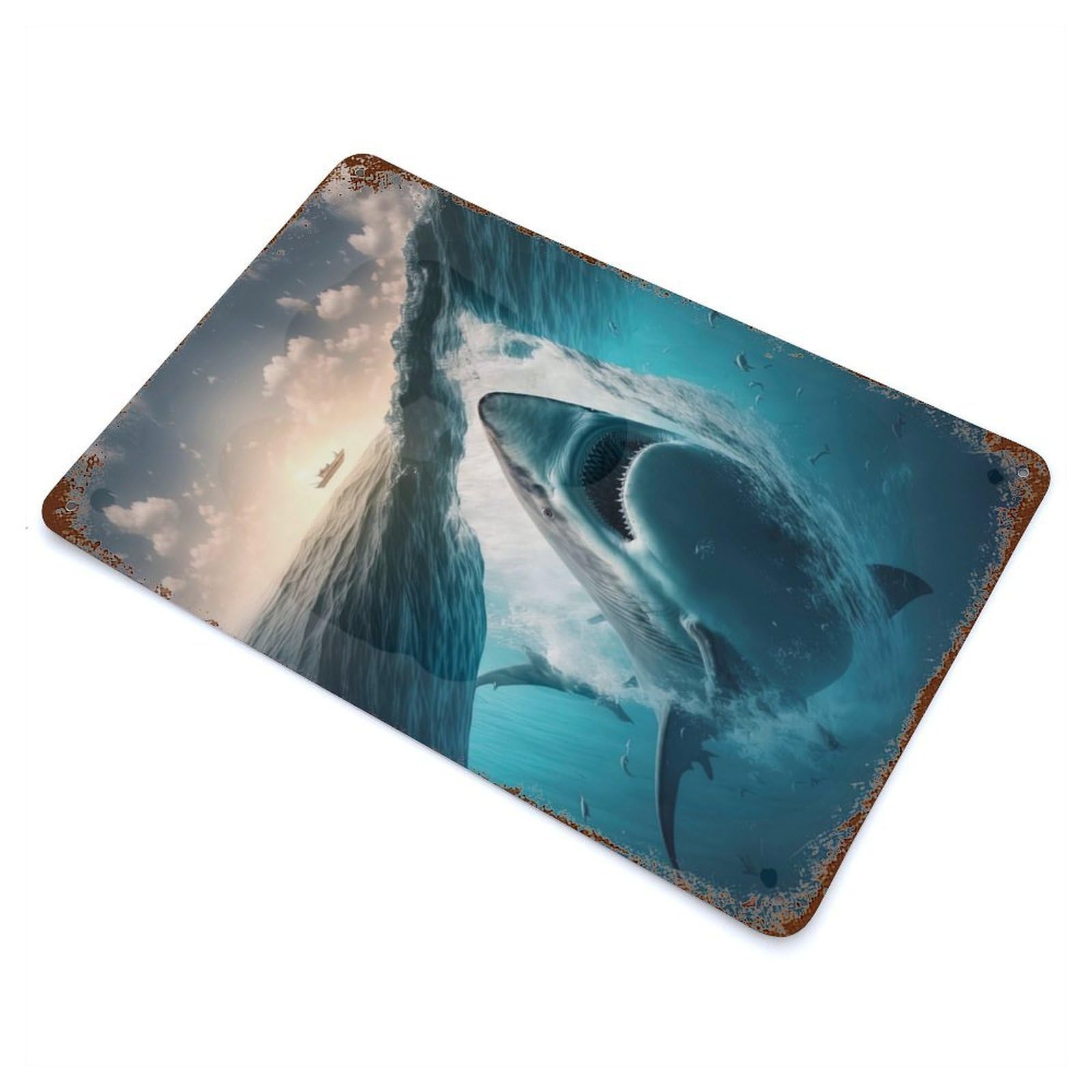 Vintage Rust Metal Sign Whale Shark 11.8"x7.9", Decorative Metal Wall Art for Basement, Hobby Room And Garage Decor