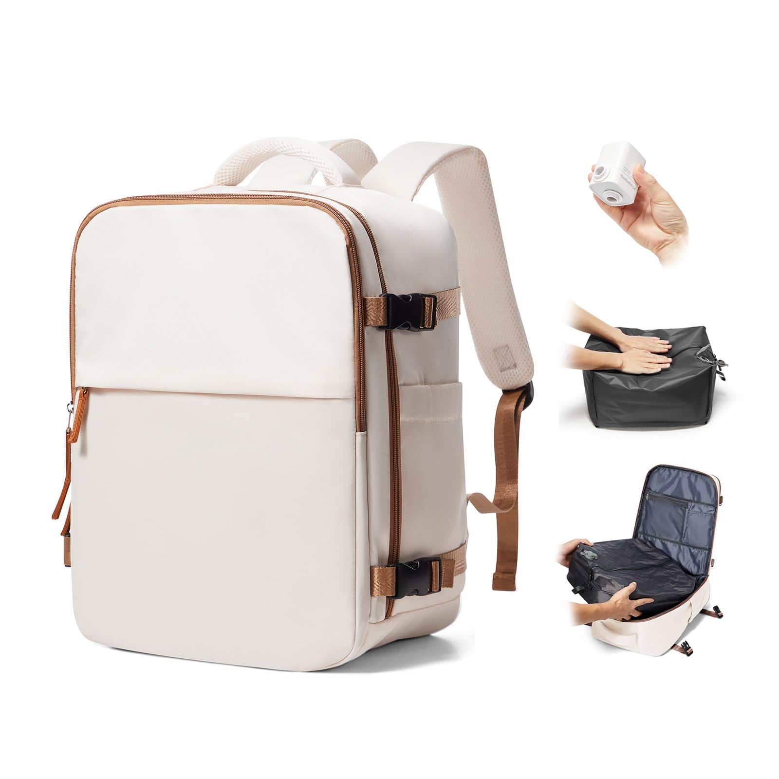 BJLFS Zaino da Viaggio con Sottovuoto Ryanair 40x30x20 Wizzair Bagaglio a mano 40x20x25 Ryanair con Pompa Borse da Cabina per Easyjet 45x36x20 con compressione sottovuoto,Zaino Casual per Laptop