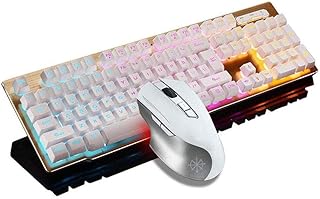 Rechargeable Keyboard Mouse,Suspended Keycap Mechanical Feel Backlit Gaming Keyboard Mouse-Fast Charging,Wireless 2.4G Drive Free,Adjustable Breathing Lamp,Anti-ghosting,12 Multimedia Keys (White)