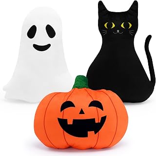 Halloween Ghost Pillow, Sofa Decorative Throw Pillow, Cuddly Pumpkin Black Cat Shaped Stuffed Pillow, Furry Spooky Ghoul Plush Modern Home Decor