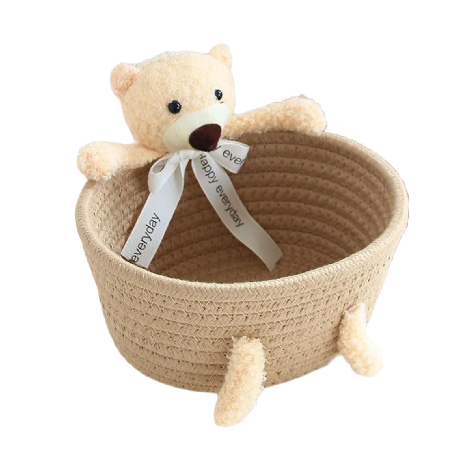 Kalttoy Khaki Bear Functional Handwoven Storage Boxes Artisanal Cotton Rope Storage Boxes Space Saving Organizers For Nursery Or Dorm Blanket Holder Basket