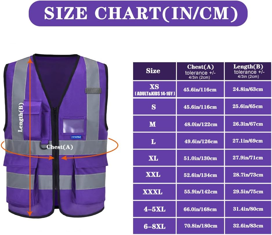 A-SAFETY Safety vest purple Protective Reflective Safety Vest Workwear, 7 Pockets Hi Vis Durable Vest with Reflective Tapes, 4 Lower Pockets, Purple - Image 2