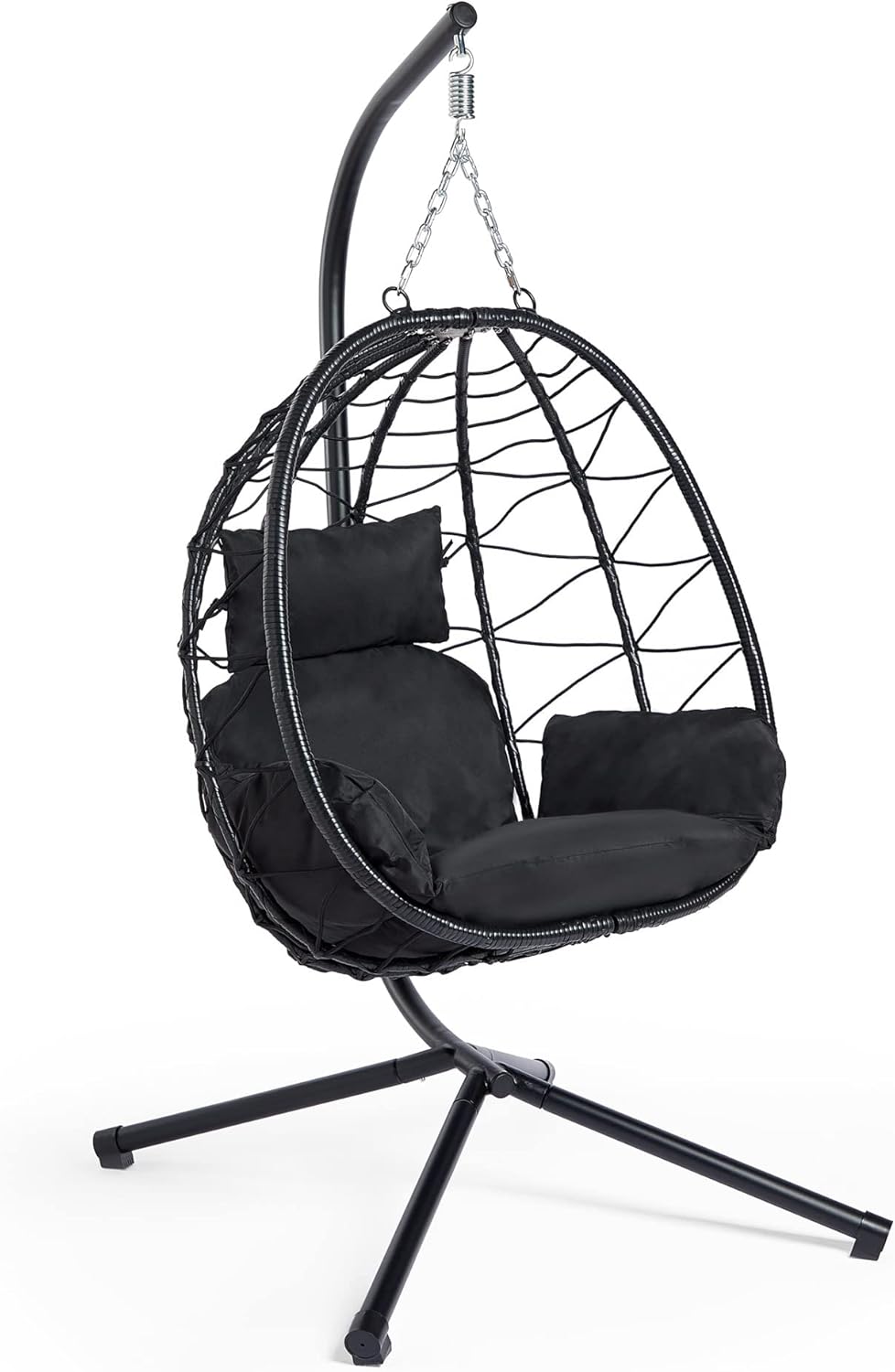 VonHaus Garden Egg Chair & Stand Black Folding Swing Chair, Cocoon