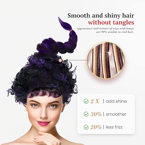 Miniatura 4 de Peluca de bruja negra y morada, con reflejos trenzados, peluca larga y rizada para cosplay, pelucas de cabello ondulado para fiesta de Halloween