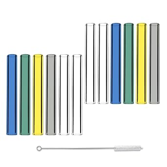 5 Colors 4 Inches Borosilicate Glass Tubes, Gtysmox 12 Pcs 10mm Diameter 1.5mm Thickness Glass Tubing with 1 Cleaning Brush for DIY Making Glass CraftsTransparent Yellow Green Blue Gray