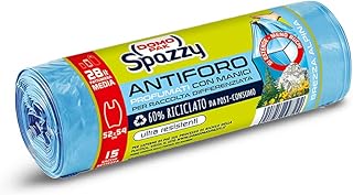 Domopak Spazzy Sacchi Nettezza Antiforo con Manici - Profumato alla Brezza Alpina - Casalingo 28 lt - Azzurro - 1 confezione da 15 pezzi