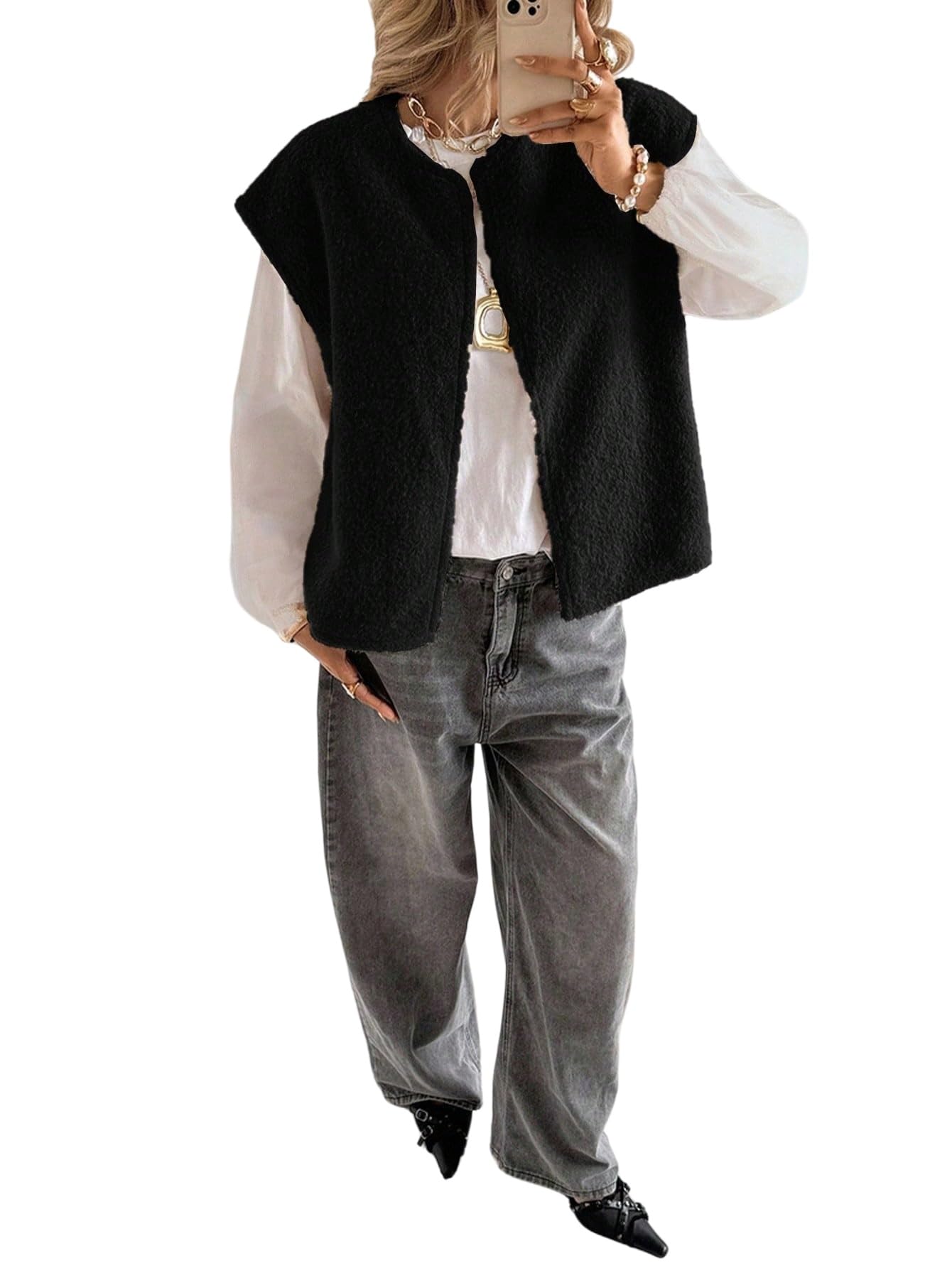 GORGLITTER Gilet senza maniche da donna, leggero, con orsacchiotto, in pile, per autunno e inverno