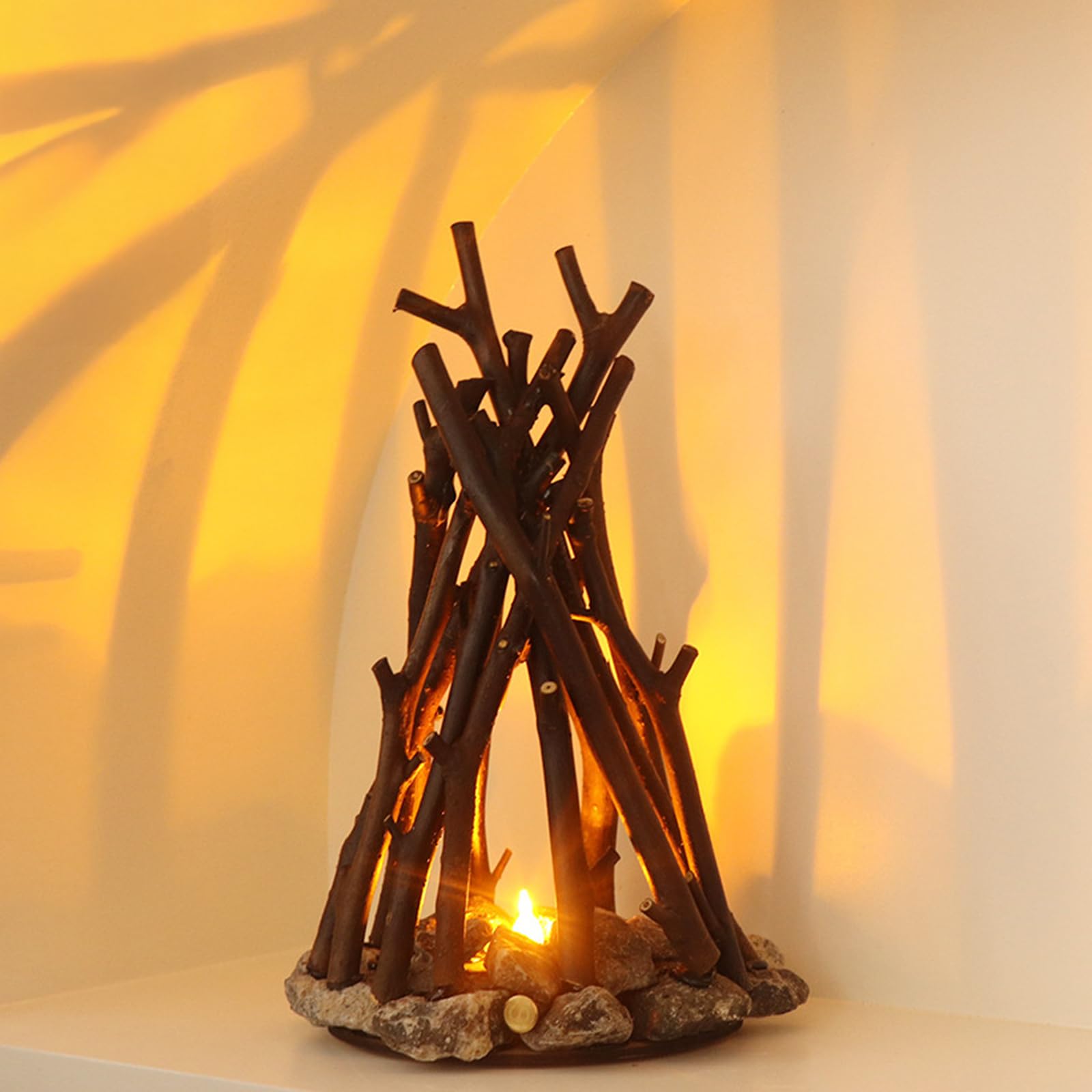 Wooden Campfire Night Light with 3 Lighting Modes & Flame Sound, USB Powered LED Dimmable Desk Lamp & Kids Nightlight for Bedroom, Office, and Relaxation, L