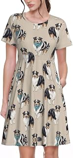 Women's Crew Neck Short Sleeves Midi Tank Dress for Vacation Party Wedding