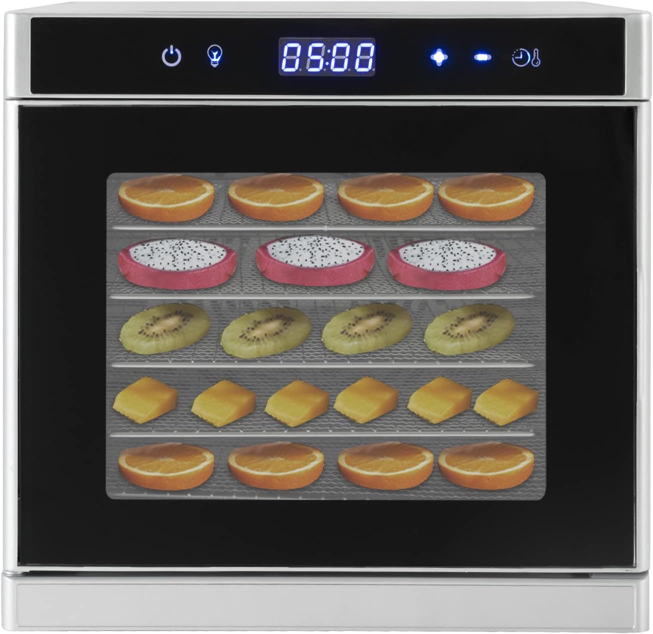 Food Dehydrator Machine, 6 Stainless Steel Trays, 700W Commercial Large 6 Trays Food Dehydrator Dryer for Jerky, Dog Treats, Herb, Meat, Beef, Fruit, Digital Timer and Temperature Control