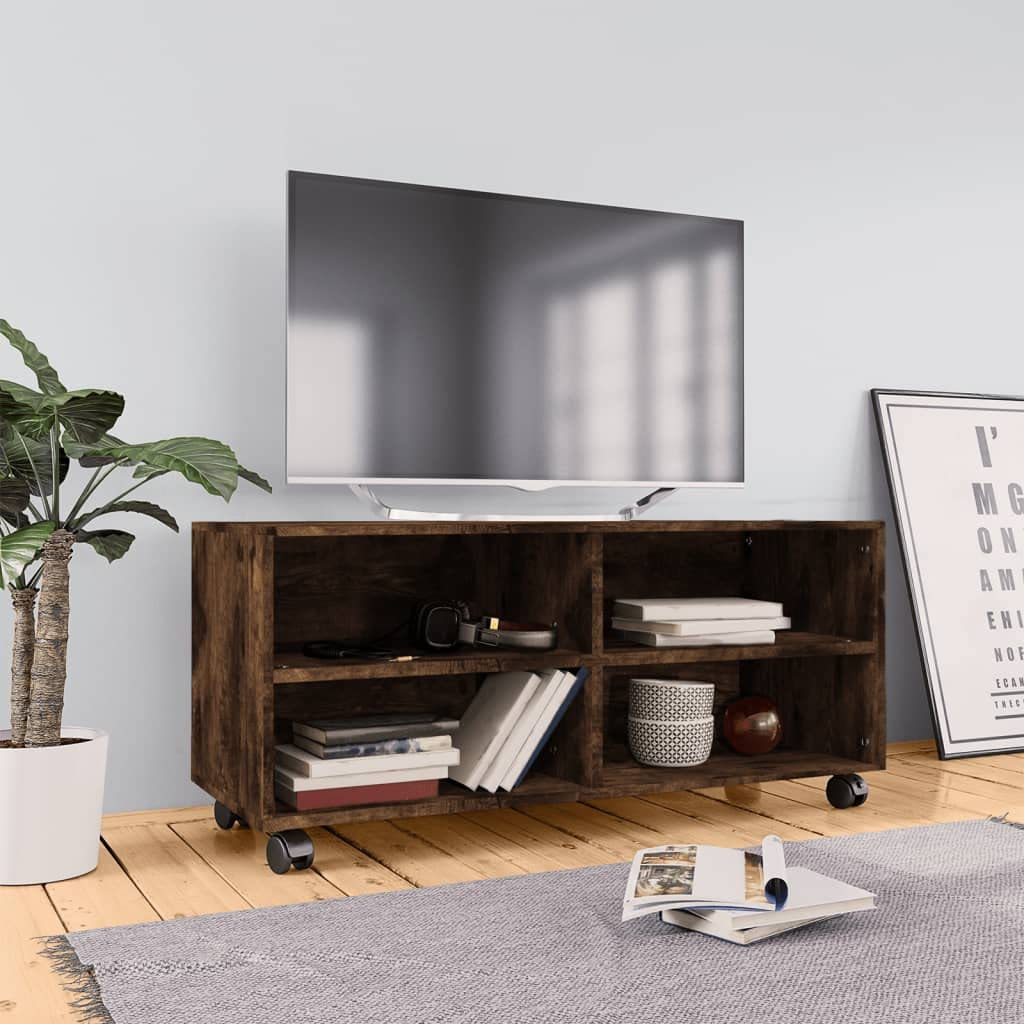 Homvdxl TV Cabinet on Wheels for 30-45 inch TVs, Rolling TV Unit Entertainment Center with 4-Shelf Storage for Media Console, Universal Floor TV Stand Cabinet for Living Room - Oak