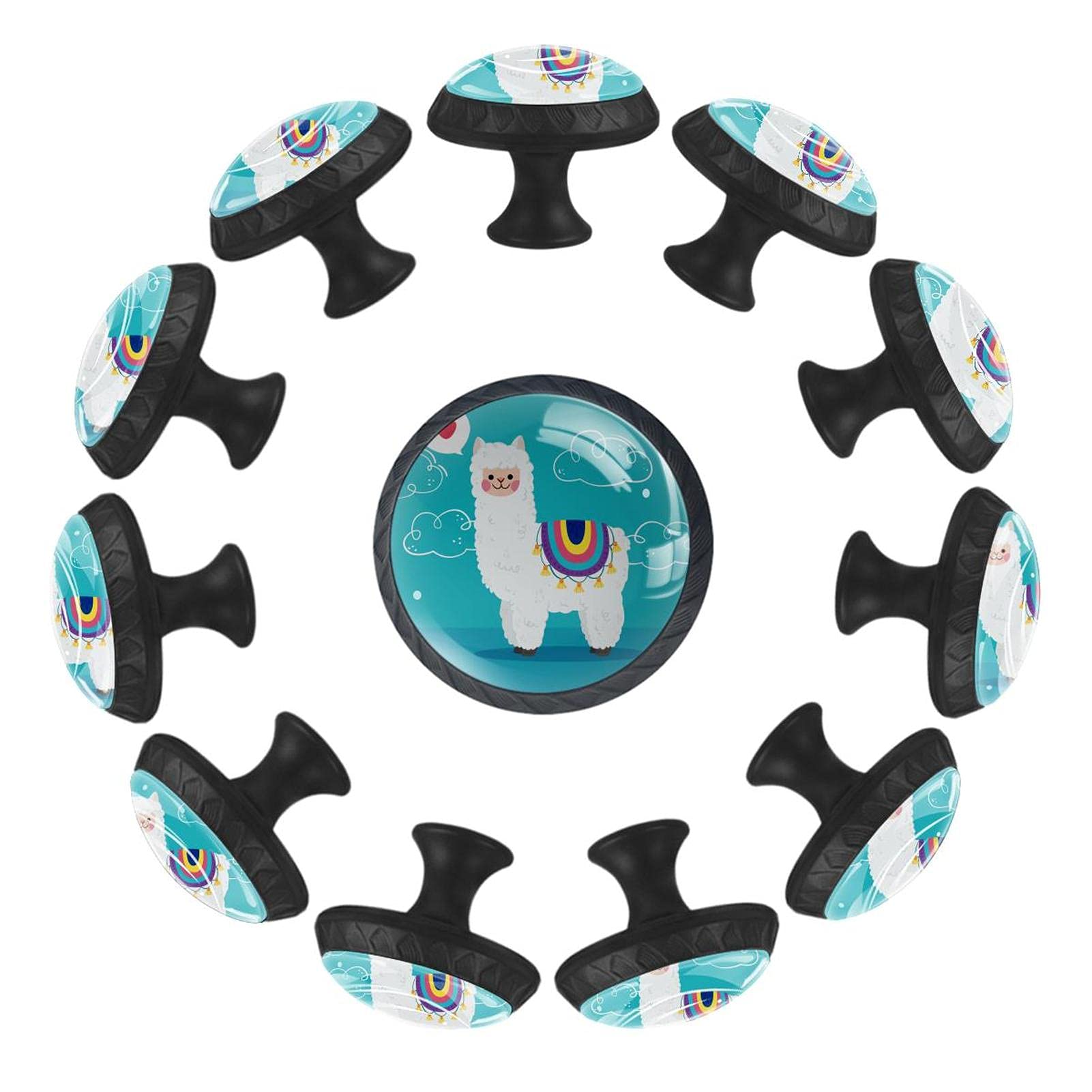 Boutons de tiroir ronds en alpaga bleu lama 35 mm pour commode et crèche d'enfant (Lot de 12)