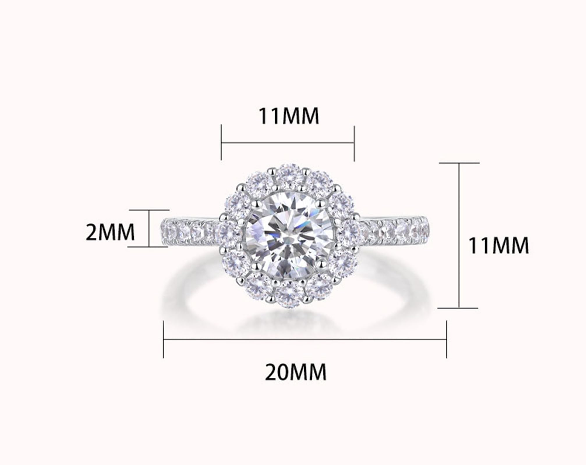 Anillo para mujer, oro 1 ct, moissanite, anillo de boda, oro blanco, halo, anillo de compromiso, oro auténtico para mujer