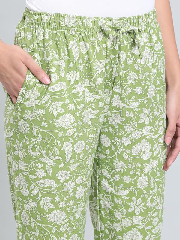 Image of GO COLORS Women Printed Woven Viscose Mid Rise Lounge Pants