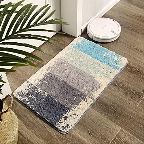 Tapis de bain microfibre bleu grand format antidérapant et absorbant