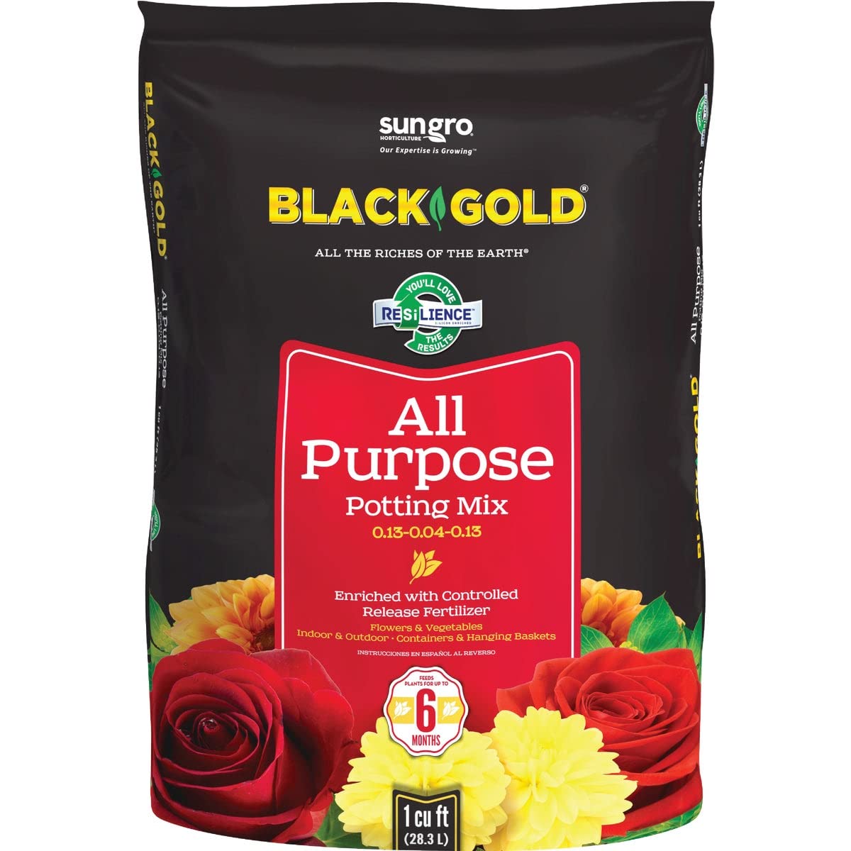 Sun Gro 13101021 Black Gold All Purpose Potting Mix with Fertilizer, 1 Cubic Feet