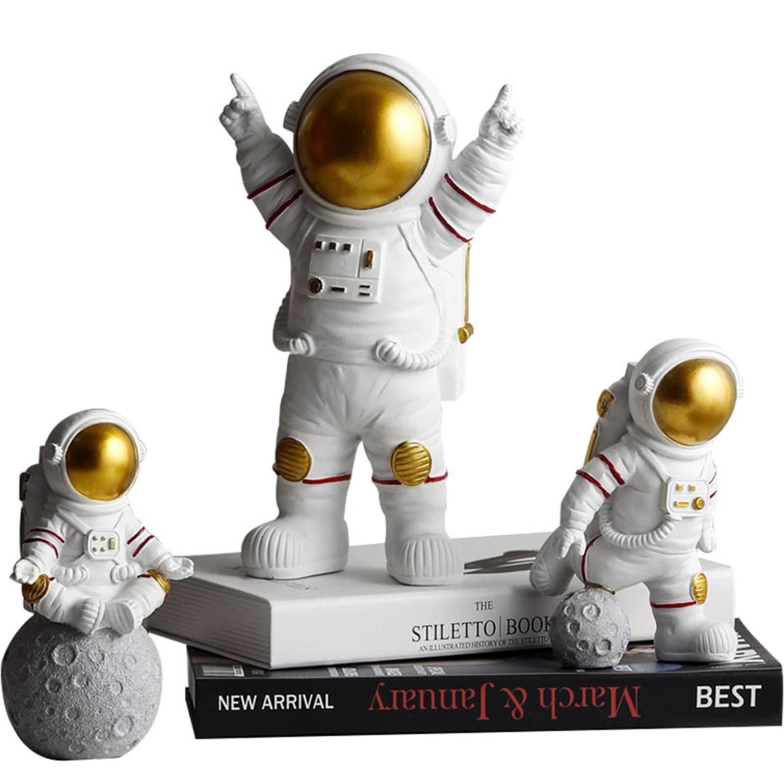 HYDL3Pc Astronaut Statue Decor Set,Polyresin Astronaut Figurine Decoration,Spaceman Figurine for Home Office Desktop Cake Topper Gift,A