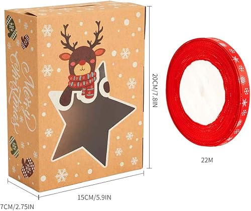 Miniatura 2 de CCINEE Cajas de galletas de Navidad, caja de regalo de papel kraft con cintas de ventana para suministros de regalo de dulces de panadería, paquete