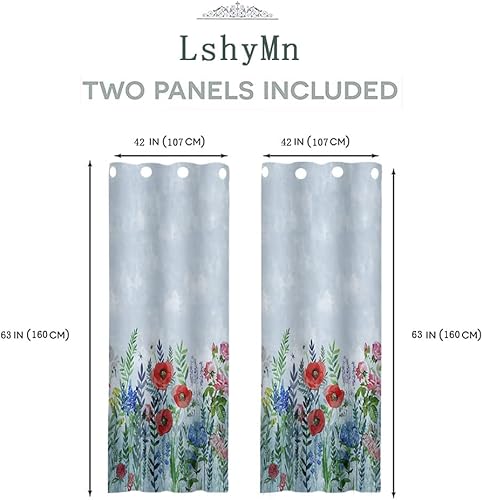 Miniatura 2 de Cortina de flores, 2 paneles de 42 x 63 pulgadas, plantas de primavera, jardín, malas hierbas, patrón de flores silvestres, cortina de ventana