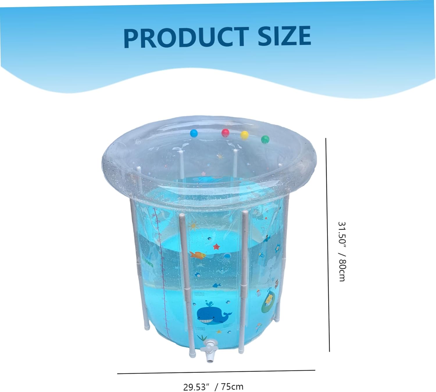 Kiddie Pool 29.5x31.5in Inflatable Baby Pool Cartoon Pattern Baby Swimming with Drainage Transparent Sealed PVC Cooling Toddler for Hot Days