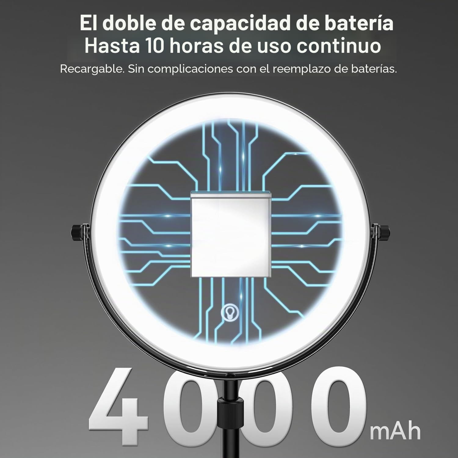 Nicesail Espejo Maquillaje con Luz - Espejo de Mesa Negro - Espejo Aumento 5X - Altura Regulable - Brillo Regulable - Luces de Tres Colores - Recargable - para Afeitado Baño,Diámetro 20 cm