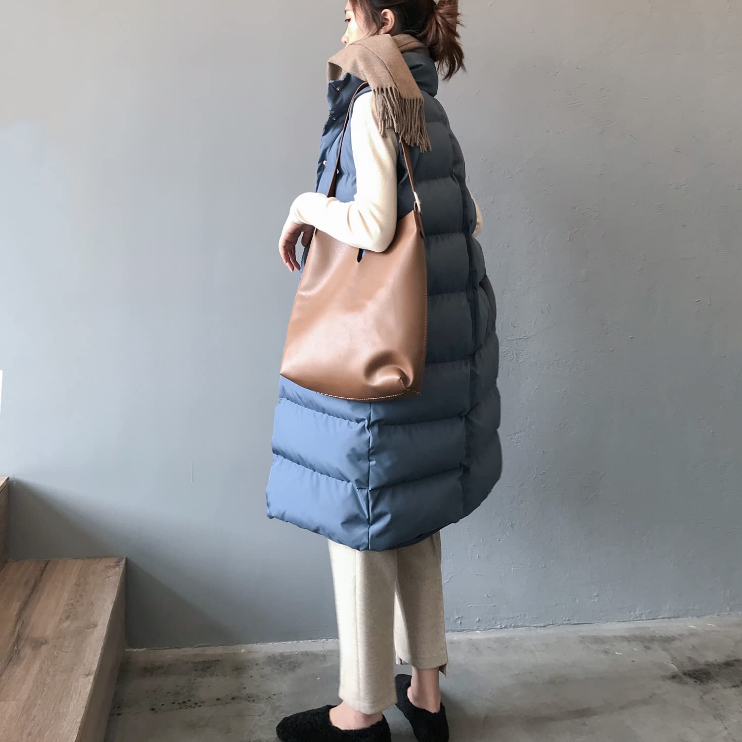 Cappotto Donna Elegante, Gilet Lungo Senza Maniche Da Donna, Gilet Invernale Imbottito Lungo Trapuntato Giacca Da Donna Smanicato Piumino,Blu,M